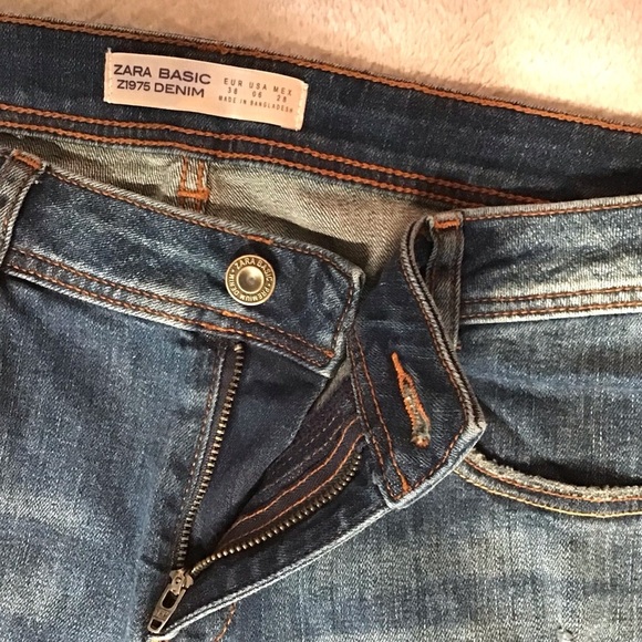 Zara Basic Z1975 Denim Skinny Lightly Distressed Raw Hem Fit Jeans EU38 US6 - Picture 2 of 16